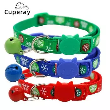 Classic 1.0cm Adjustable Pet Collars Puppy Dog Cat Christmas Snowflake Pattern Pet Collars with Bell for Cat and Puppy Pet Accessories