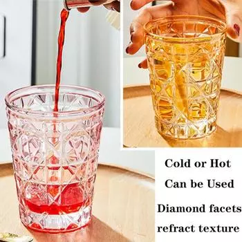 Classic 310ml European Style Creative Whiskey Glasses Colorful Checkered Glass Cup Hand-carved Drinking Water Bottle Summer Coffee Mugs 301-400ml