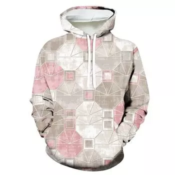 Classic 3D Print Geometric Hoodie Men Fashion Drawstring Long Sleeve Hooded Sweatshirt Casual Street Loose Women Pullovers Top S