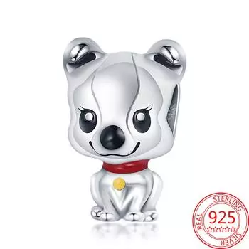 Classic 925 Sterling Silver Red Circle Enamel Puppy Bead Charm Fit Original 3mm Bracelet Bangle Wedding Party DIY Jewelry