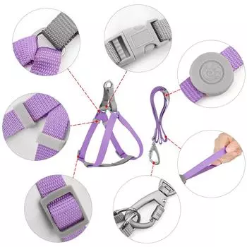 Classic Adjustable Nylon Dog Leash Harness To Prevent Break Free Macaron Pet Harness and Leash Set for Small & Medium Dogs Dog Walking S