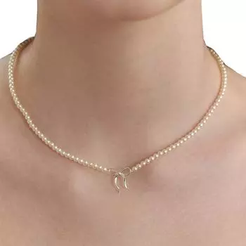 Classic Beaded Pearl Jewelry Bowknot Necklace Gold or Silver Plated Clavicle Chain For Weddings And Daily Accessories серебряный