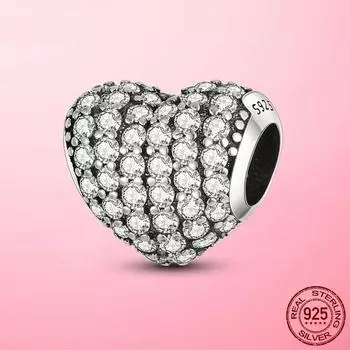 Classic Beads S925 925 Sterling Silver Beads Clear Cubic Zircon Heart Charm Fit Original Fashion Bracelet Female Fine Jewelry