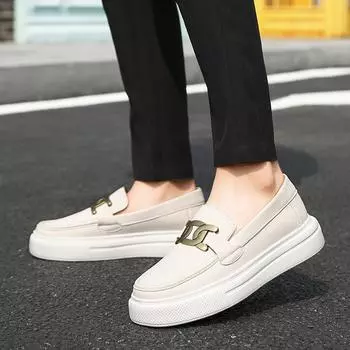 Classic Beige Loafers Men Breathable Leather Shoes Flat Casual Shoes Men Slip-on Peas Shoes for Men Footwear Mocasines Hombre 35