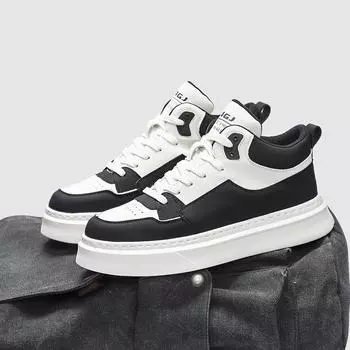 Classic black and white high-top men s shoes 2024 autumn and winter new sports and leisure shoes thick sole heightening comfortable versatile trendy 38