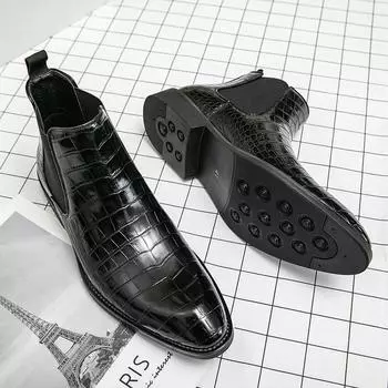 Classic Black Chelsea Men Boots Fashion High Quality Mens Dress Shoes Comfortable Pointed Leather Boots For Men sapato social 38 коричневый