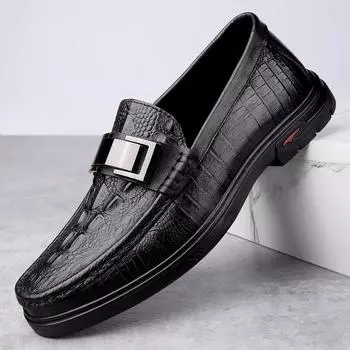 Classic Black Men Spring and Autumn Style Top Layer Cowhide Casual Leather Shoes Fashion Brand Men Comfortable Non Slip Loafers 38