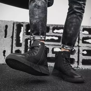 Classic Black Versatile Leather Boots Men s Casual Martin Shoes Men s Shoes High Top Medium Tube Leather Shoes 39