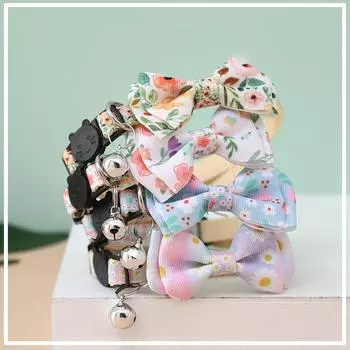 Классический ошейник-бантик для кошек, регулируемые ошейники для домашних животных с колокольчиком, милый ошейник для щенков с принтом, прочный аксессуар для кошек и щенков, аксессуары для шеи