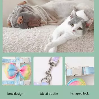 Classic Bow Pet Harness and Leash,adjustable Anti-breakaway Cat Walking Rope,small Pet Leash and Harness with Quick Buckle Cat Supplies S
