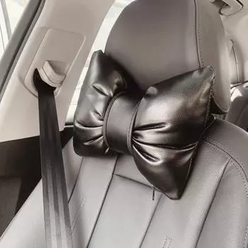 Классическая подушка для шеи автомобиля из ПУ кожи с бантом, подушки для поддержки поясницы, чехол на подголовник автосиденья, автомобильные аксессуары для женщин, девушек