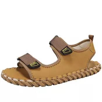 Classic Brand Outdoor Hiking Shoes Hollowed Out Breathable Men s Sandals Daily Outdoor Men s Leather Casual Shoes Free Delivery 39 бежевый