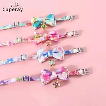 Classic Breakaway Cat Collar with Bell & Detachable Bow- Flower Adjustable Kitten Bow Tie for Girl Male Cats Puppy Collar Accessories