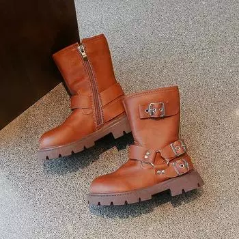 Classic British Style Girls Boots Black Brown Versatile Children s School Leather Boots Simple Metal Causal Kids Catwalk Boots 27 чёрный