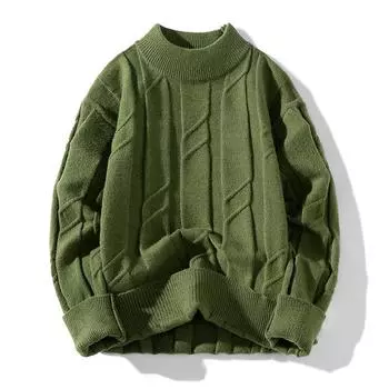 Classic Cable Round Neck Sweater for Men Knitted Sweater for Men Round Neck Pleated Geometric Pattern Sweater for Men M