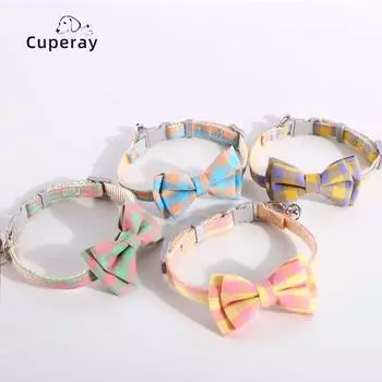 Classic Cat Collars Breakaway with Cute Bow Bell Adjustable Plaid Kitten Cat Collar with Removable Bowtie Cat Collar for Cats Kittens