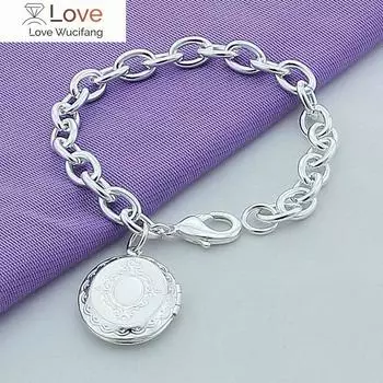 Классический браслет-цепочка из серебра 925 пробы, круглый узор, фоторамка, браслет-шарм для женщин и мужчин, лучшие подарки
