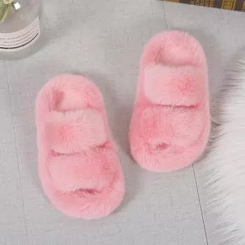 Классические детские плюшевые тапочки, простые, с открытым носком, теплые домашние тапочки для девочек, зимние, мягкие, пушистые, универсальные, детские, повседневные, хлопковые туфли 26-27 зелёный