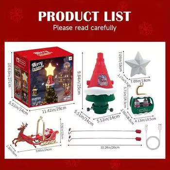 Classic Christmas Tree Top Rotating Carousel with Music Lights USB Powered, Vibrant Holiday Decor for Indoor/Outdoor Use, Christmas Decorations 238-9B Rotating Star