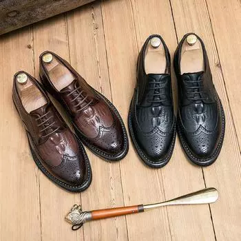 Classic Crocodile Leather Brogue Men s Dress Carved Fashion Formal Business Wedding Male Brown Office Oxford Shoes For Men Black 38