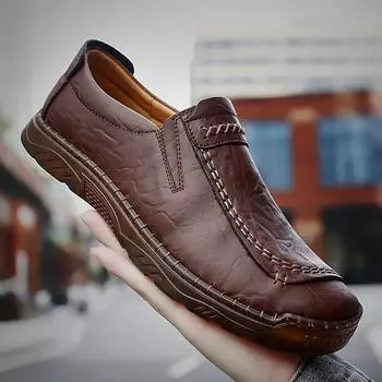 Классические прочные мужские легкие повседневные туфли ручной работы с противоскользящими и водонепроницаемыми свойствами, идеально подходящие для любого сезона US 5(EUR 38) чёрный