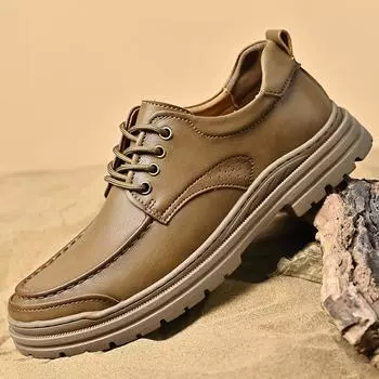 Classic fashion four-season soft-sided cowhide men s casual leather shoes comfortable and versatile men s sports shoes Shoes 38 хаки