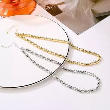 Classic fashion retro 5mm small gold bead pendant titanium steel plated 18K gold necklace women s fashion