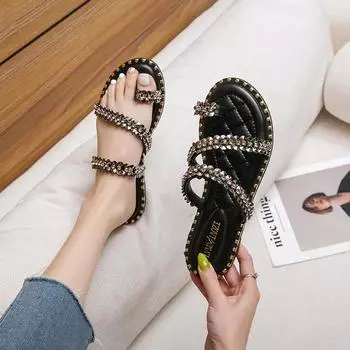 Classic Fashion Versatile Women s Slippers Summer Outwear Trend 2024 New Hot Selling Water Diamond Casual High Quality Slippers 34 абрикосовый