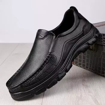Classic Genuine Leather Dress Shoes Handmade Mens Thick Bottom Loafers Men Business Walking Footwear Brand Mens Slip on Shoes 38 чёрный