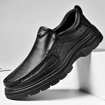 Classic Genuine Leather Dress Shoes Handmade Mens 2024 New Arrival Loafers Men Business Dress Footwear Brand Mens Slip on Shoes 38 чёрный