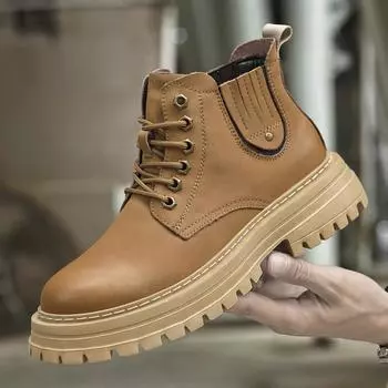 Classic Genuine Leather Winter Boots for Men Fashion Platform High Top Shoes Outdoor Non-slip Lace-up Casual Ankle Boots Botas 37