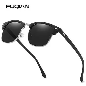 Classic Half Frame Polarized Sunglasses Men Women Retro Rivet Small Sun Glasses Male Popular Black Anti Glare Travelling Shades Polarized