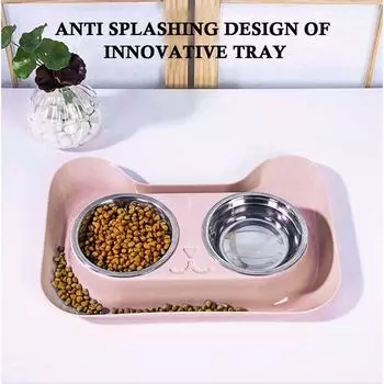 Classic Leakproof No Spill Double Stainless Steel Dish Cat Feeding Pet Drinking Bowl Food Feeder Dog Cat Food Container Tray