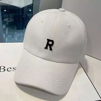 Classic Letter R Standard Baseball Cap Japanese Hat Face-Looking Small Adjustable Cotton Beige Big Head Circumference Female Baseball Cap Sew Mark small R-White Adjustable
