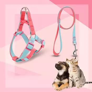 Classic Macaron Dog Harness and Leash Set Vest Style Outdoor Dog Leash Adjustable Small and Medium Dog Harness and Leashes Pet Supplies M chest 30-45cm