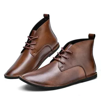 Classic Male Basic Boots Leisure Walk Lace-Up Footwear Comfy Sneakers All-match Men s Ankle Boots Stylish Genuine Leather Shoes 38 чёрный