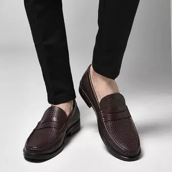 Классические мужские удобные мокасины, повседневная обувь, без застежек, прогулочная обувь, роскошные деловые туфли на плоской подошве, натуральная кожа, мужская обувь 38