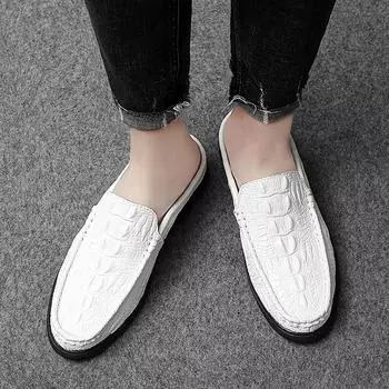 Classic Men Casual Summer Shoes 2024 New Fashion Cool Half Drag Men s Slip on Shoes Non-Slip Genuine Leather Muller Male Shoes 38 чёрный