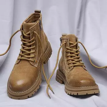 Classic Men High-top Boots Quality Leather Men Boots Winter Ankle Boots Men 2024 New Outdoor Winter Work Shoes Walking Boots 38 серый