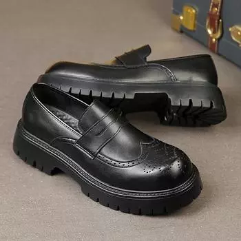 Classic Men Loafers Black and Brown Men One-foot Comfortable Thick-soled Anti-slip High-end Leather Shoes Size 38-46 Men Shoes 38