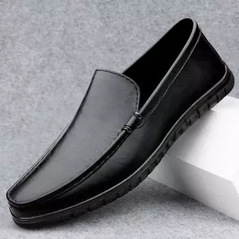 Classic Men Loafers New Genuine Leather Shoes Men Casual Shoes Moccasins Breathable Sneakers Men Driving Shoes Comfort Flats 37 чёрный