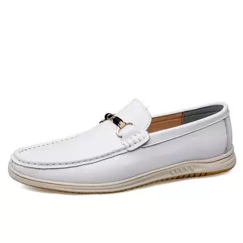 Classic Men s Casual Leather Loafers Dress Men Stylish Soft Flat Shoes Upscale Moccasins Office Man Round Toe Slip-On Shoes 38 чёрный