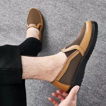 Classic Men s Casual Shoes Spring Summer Breathable Mesh Shoes Slip-on Flat Loafers Plus Size 48 Comfort Driving Shoes Dad Shoes 39 чёрный