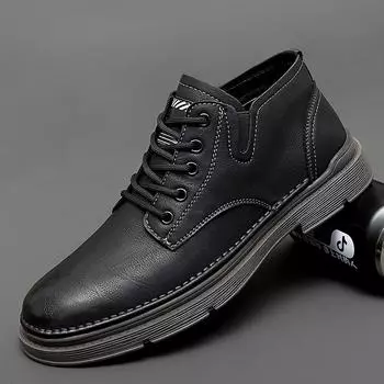 Classic Men s Genuine Leather Shoes Office Business Shoes Outdoor Men s Casual Shoes Fashion Thick Sole Shoes Anti Slip Durable 38 чёрный