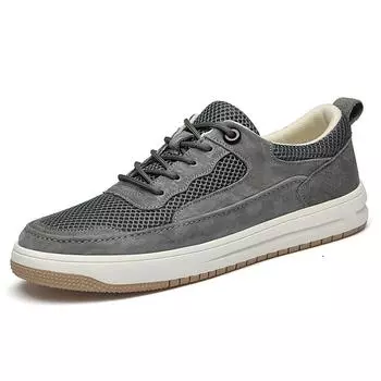 Classic Men s Leather Casual Lace Up Round Toe Climbing Shoes Men s Outdoor Walking Breathable Outdoor School Flats Shoes 38 серый
