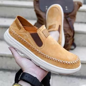 Classic Men s Shoes Leather Men Loafers Flat Spring Autumn Man Moccasins Loafers Breathable Flats Men Suede Outdoor Sneakers 38 серый