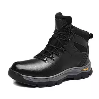 Classic Men Winter Boots Leather Sneakers Man Fur Plush Snow boots Warm Outdoor Ankle Boots Hiking shoes Footwear 38