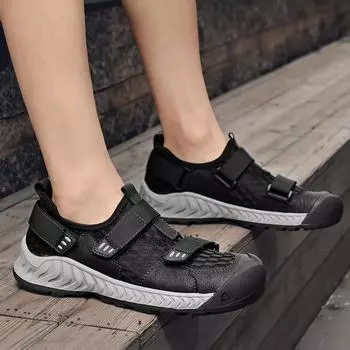 Classic Mens Breathable Sneakers Summer Leather Fashion Shoes Men Outdoor Hollow Out Mens Loafers Breathable Men Casual Shoes 38 чёрный