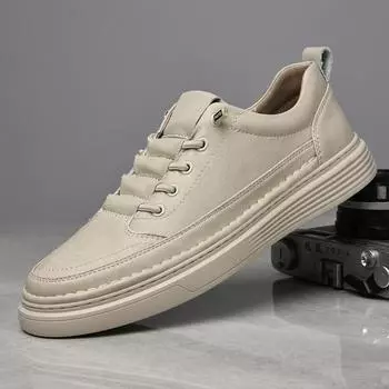 Классические мужские повседневные кожаные туфли, модные дизайнерские мужские кроссовки, универсальные мужские туфли-оксфорды, на шнуровке, однотонная мужская вулканизированная обувь 37 бежевый