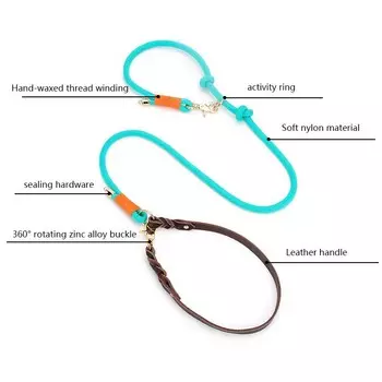 Classic Multifunctional Dog Leash, Nylon P Rope with Strong Leather Handle Can Be Freely Adjusted In Position, for Medium and Large Dogs